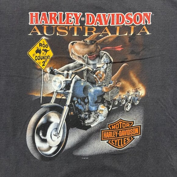 90s Vintage Harley Davidson Graphic Tee Mens Large Kangaroo Rider Australia - Picture 2 of 9